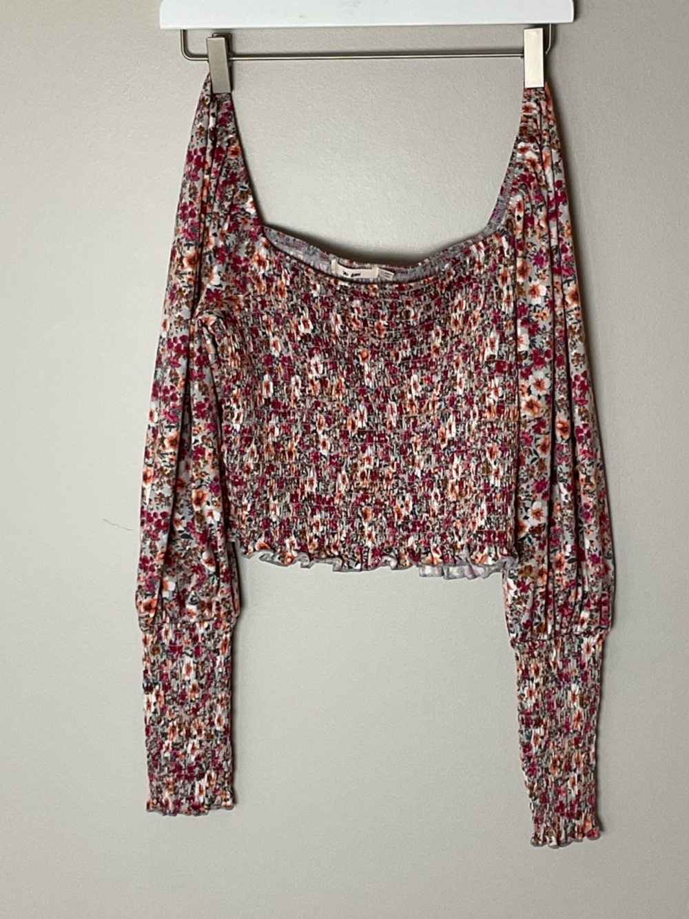Miami Floral Smocked Off-Shoulder Long Sleeve Top Size Large Festival Romantic